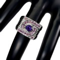 925 Ring natürliche Amethyst Granate Größe 14