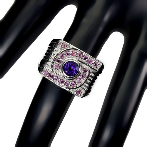 925 Ring natürliche Amethyst Granate Größe 14