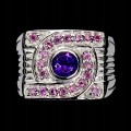 925 Ring natürliche Amethyst Granate Größe 14