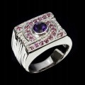 925 Ring natürliche Amethyst Granate Größe 14