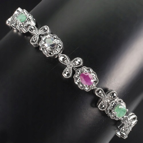 925 Markazit Armband Smaragde Rubine Saphire