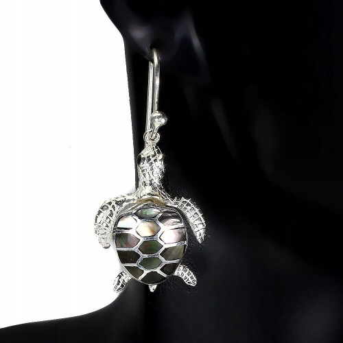 925 Silber Ohrringe Perlmutt natürliche Schildkröte 5
