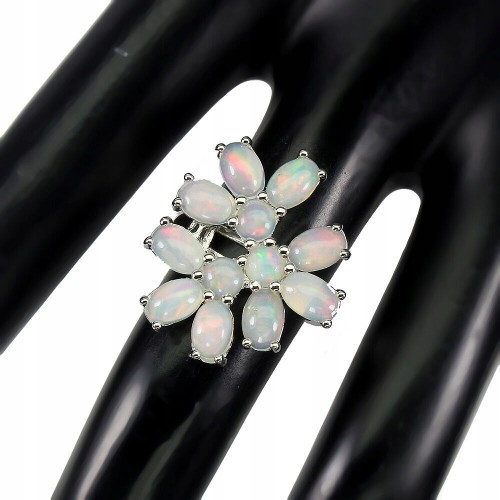 Silberring mit natürlichen Feueropalen Größe 11,5