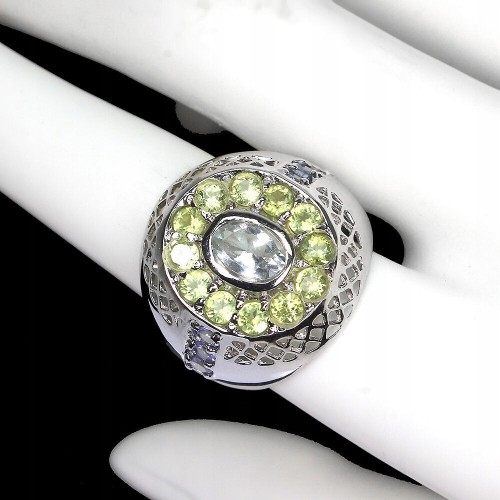 Ring Größe 19,5 natürlicher Olivin Aquamarin 925