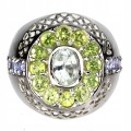Ring Größe 19,5 natürlicher Olivin Aquamarin 925