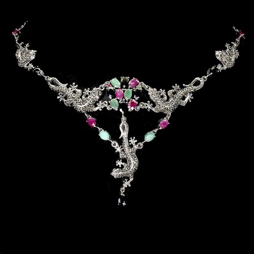 Eidechse Halskette Smaragde Markasit Rubine