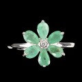 Silberner zarter Ring mit Smaragden Blume Größe 14