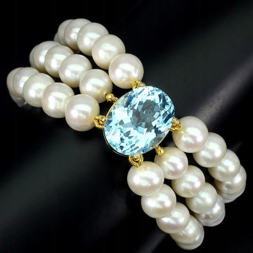 Sky Blue Topas Perle Armband aus natürlichem Silber