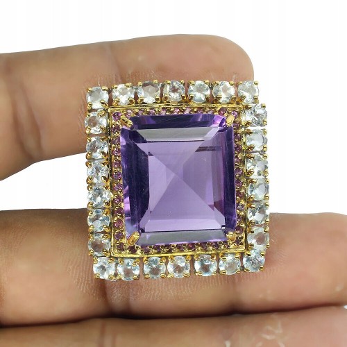 Brosche natürlicher 50,2 ct Amethyst Aquamarin Granat