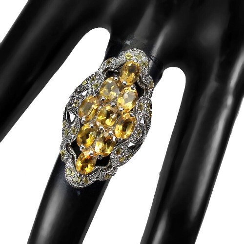 Songea Saphir Citrin Ring aus Sterlingsilber Größe 16