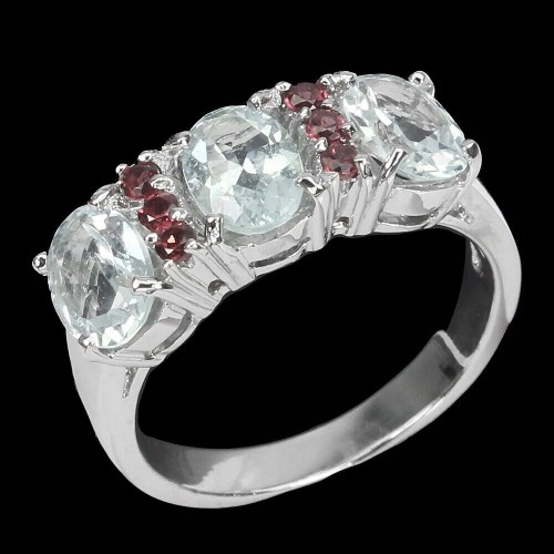 925 Ring Größe 13,5 natürliche Aquamarin Granate