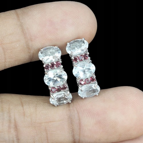 925 natürliche Aquamarin Granat Silberohrringe 5