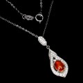 925 Halskette mit orange Opal und zarten Zirkonia