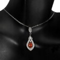 925 Halskette mit orange Opal und zarten Zirkonia