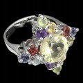 Ring Lemon Quarz Amethyste Granate Größe 16,5