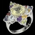 Ring Lemon Quarz Amethyste Granate Größe 16,5