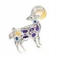 Silberne Ziege Brosche mit natürlichen Amethysten und Kyaniten