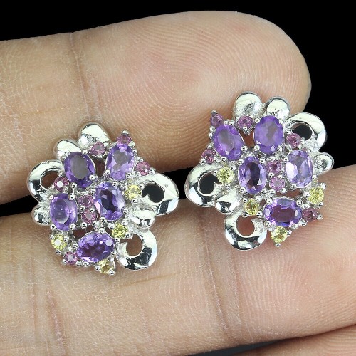 925 natürliche Ohrringe Amethyste Granate Saphire 5
