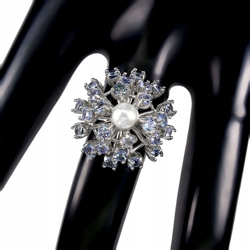 Ring natürliche Tansanit Silber Perle Größe 14