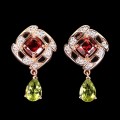 Natürliche Peridot Granat Ohrringe aus 925er Silber 5