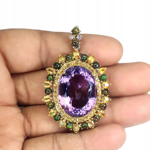 Natürlicher Anhänger 50ct Amethyst schwarzer Opal Saphire