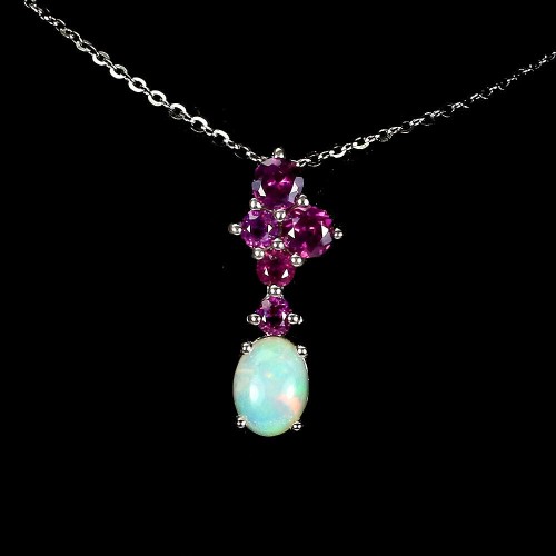 Halskette Feueropal Granate Rhodolithe 925 wunderschön