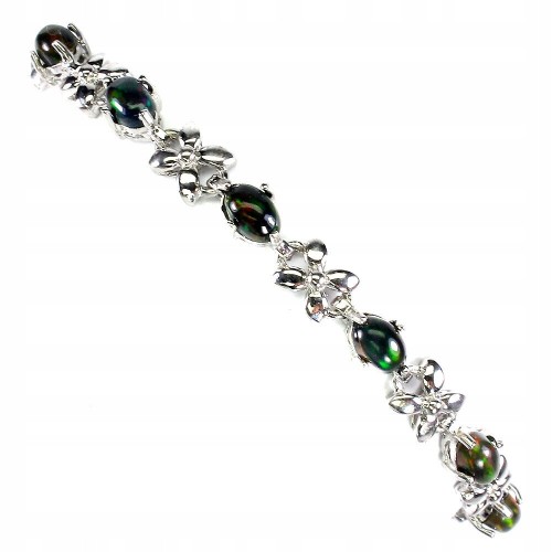 Silbernes natur schwarze Opal Armband Blume