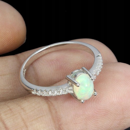 Zarte Ring Größe 14 mit Feueropal Zirkonia
