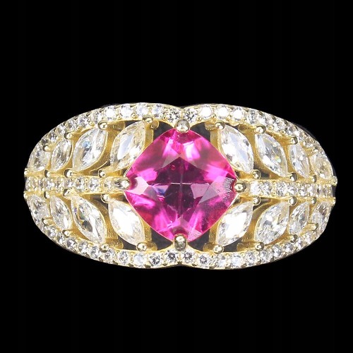Ring aus 925er Sterlingsilber rosa Topas Zirkonia Größe 17