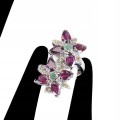Ring Blumen Größe 14 Granate Smaragde Saphire