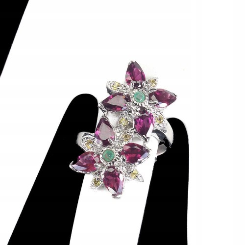 Ring Blumen Größe 14 Granate Smaragde Saphire