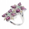 Ring Blumen Größe 14 Granate Smaragde Saphire