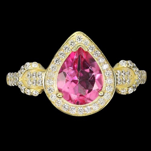 Silberner zarter Ring Größe 18 rosa Topas