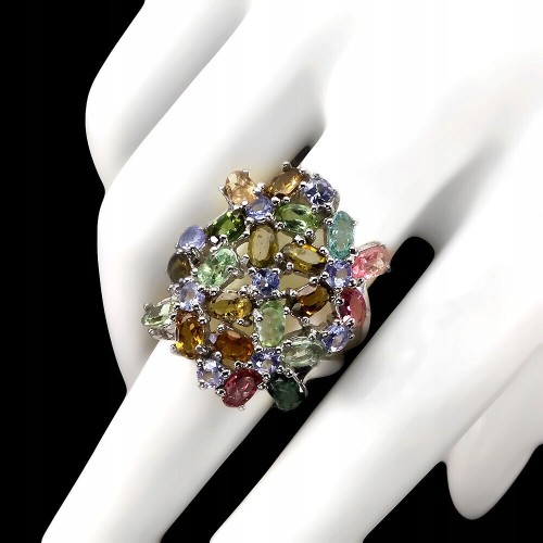 925 Tansanit Ring Turmalin Blume Größe 16