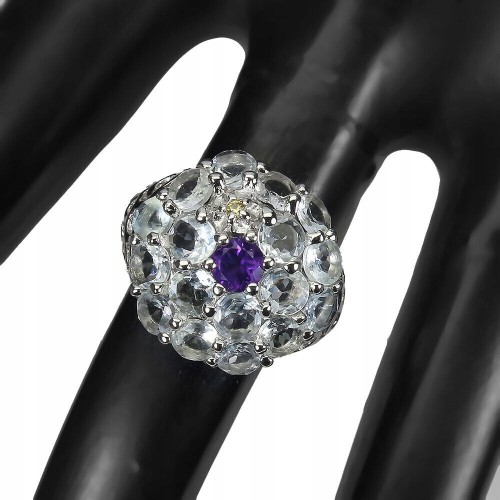 925 Ring Größe 16 Amethyst Saphir Aquamarin