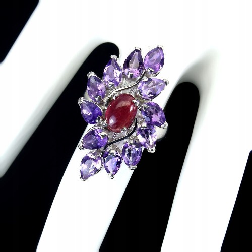 Ring Größe 15 natürliche Amethyste Rubin wunderschön