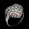 Natürlicher Aquamarin Granat Herz Ring Größe 17