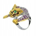 Ring Tiger Smaragde Granate Größe 14 Silber