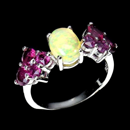Ring natürliche Feueropal Granate Größe 14,5