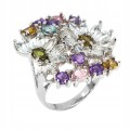 925 Aquamarin Blume Turmalin Ring Größe 15,5