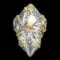 Ring Tansanit Smaragd Oktopus Perle Größe 20