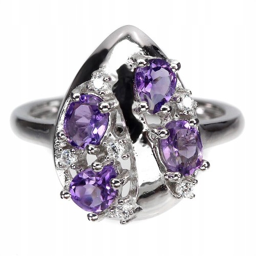 925 Ring Größe 17 natürliche Amethyste und Zirkonia