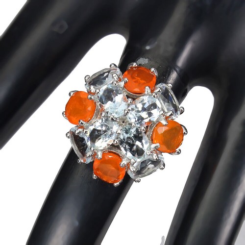 Ring Größe 16 orangefarbene Opale Aquamarin 925