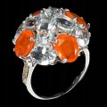 Ring Größe 16 orangefarbene Opale Aquamarin 925