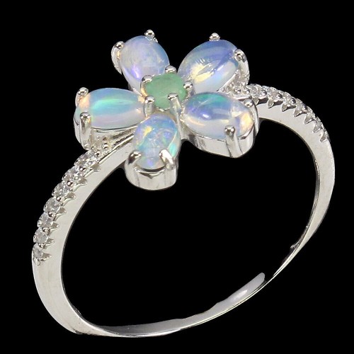 Zarter Opal Ring Smaragd Blume Größe 14