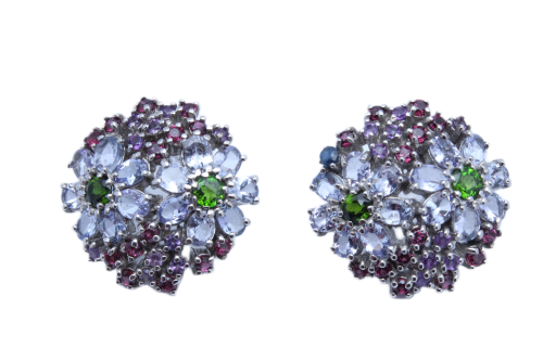 Diopsid Tansanit Granat Blumen Ohrringe aus Sterlingsilber 4