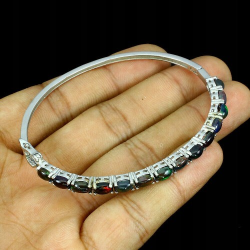Silberarmband (925) Opal Schwarz Natur 2