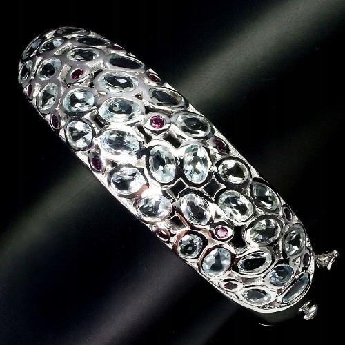 Silberarmband, natürlicher Aquamarin, Granat