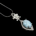 Silber Halskette Larimar Zirconia 925 Blumen