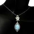 Silber Halskette Larimar Zirconia 925 Blumen